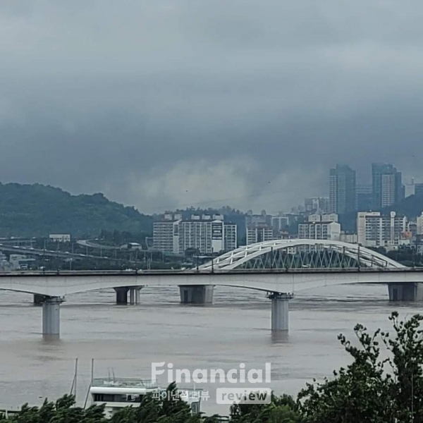 연일 이어진 폭우리 물에 잠긴 한강 전경./출처=파이낸셜리뷰DB