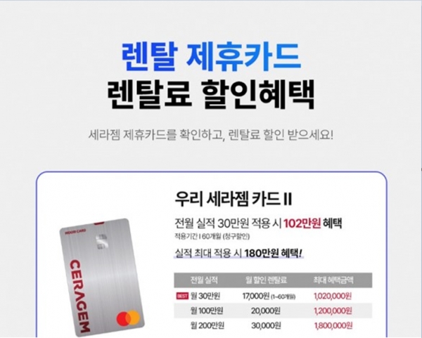 우리카드 세라젬 렌탈료 할인행사 / 사진=우리카드