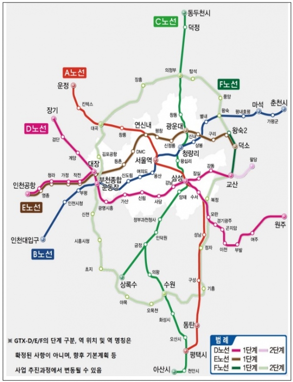 GTX A~F노선 계획도 / 사진=국토교통부